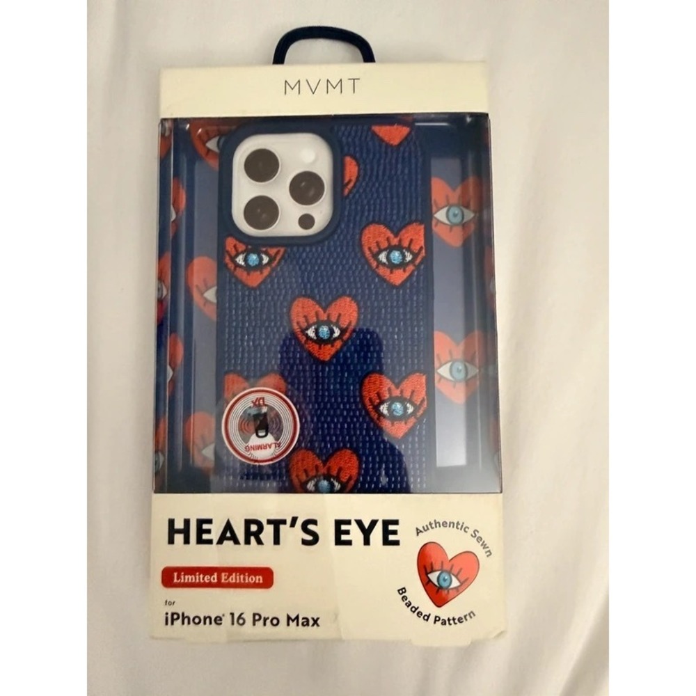 MVMT Hearts Eye Beaded iPhone 16 Pro Max Case Limited Edition Navy Red NWT - Picture 2 of 5